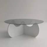 Tavolino da salotto Enif, Tavolo basso da soggiorno, Ripiano da caffè, Tavolino per divano, 90x90h30 cm, Bianco