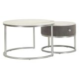 Tavolino da Salotto Grigio Argento un Cassetto Rivestimento in Tessuto Imbottito Modulabile 70x70x45h cm, un Vano - Daza