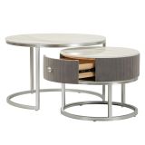 Tavolino da Salotto Grigio Argento un Cassetto Rivestimento in Tessuto Imbottito Modulabile 70x70x45h cm, un Vano - Daza