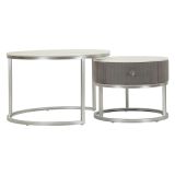 Tavolino da Salotto Grigio Argento un Cassetto Rivestimento in Tessuto Imbottito Modulabile 70x70x45h cm, un Vano - Daza