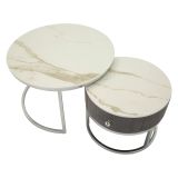 Tavolino da Salotto Grigio Argento un Cassetto Rivestimento in Tessuto Imbottito Modulabile 70x70x45h cm, un Vano - Daza