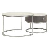 Tavolino da Salotto Grigio Argento un Cassetto Rivestimento in Tessuto Imbottito Modulabile 70x70x45h cm, un Vano - Daza