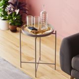 Tavolino da Salotto Grigio Chiaro Forma Rotondo Materiale Piano in Metallo 46x46x56h cm, Colore Ripiano Grigio - Gombito