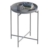 Tavolino da Salotto Grigio Chiaro Forma Rotondo Materiale Piano in Metallo 46x46x56h cm, Colore Ripiano Grigio - Gombito