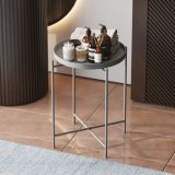Tavolino da Salotto Grigio Chiaro Forma Rotondo Materiale Piano in Metallo 46x46x56h cm, Colore Ripiano Grigio - Gombito