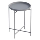 Tavolino da Salotto Grigio Chiaro Forma Rotondo Materiale Piano in Metallo 46x46x56h cm, Colore Ripiano Grigio - Gombito