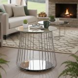 Tavolino da Salotto Grigio Forma Circolare Materiale Piano in Metallo 50x50x50h cm, Colore Ripiano Grigio - Cavalese