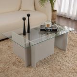 Tavolino da Salotto Grigio Forma Rettangolare Materiale Piano in Vetro 105x65x40h cm, Colore Ripiano Trasparente - Azriel