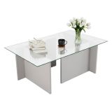 Tavolino da Salotto Grigio Forma Rettangolare Materiale Piano in Vetro 105x65x40h cm, Colore Ripiano Trasparente - Azriel