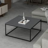 Tavolino da Salotto Grigio Nero un Vano Forma Rettangolare 90x90x42h cm, Colore Struttura Nero - Arcella