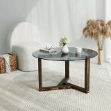 Tavolino da Salotto Grigio Noce Effetto Fume Forma Rotonda 75x75x40h cm, Materiale Struttura in Vetro - Luigia