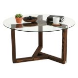 Tavolino da Salotto Grigio Noce Effetto Fume Forma Rotonda 75x75x40h cm, Materiale Struttura in Vetro - Luigia