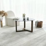 Tavolino da Salotto Grigio Noce Effetto Fume Forma Rotonda 75x75x40h cm, Materiale Struttura in Vetro - Luigia