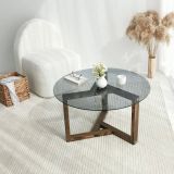 Tavolino da Salotto Grigio Noce Effetto Fume Forma Rotonda 75x75x40h cm, Materiale Struttura in Vetro - Luigia
