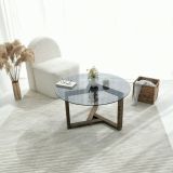 Tavolino da Salotto Grigio Noce Effetto Fume Forma Rotonda 75x75x40h cm, Materiale Struttura in Vetro - Luigia