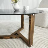 Tavolino da Salotto Grigio Noce Effetto Fume Forma Rotonda 75x75x40h cm, Materiale Struttura in Vetro - Luigia