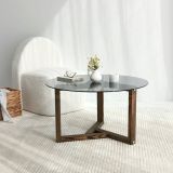 Tavolino da Salotto Grigio Noce Effetto Fume Forma Rotonda 75x75x40h cm, Materiale Struttura in Vetro - Luigia