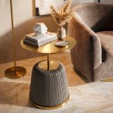 Tavolino da Salotto Grigio oro Forma Rotondo Colore Ripiano Grigio 43x35x43h cm, Materiale Struttura in Plastica - Kep