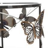 Tavolino da Salotto Grigio oro set da 2, Disegni con Farfalle Forma Rotondo 41x41x55h cm, Colore Ripiano Trasparente - Dhulik