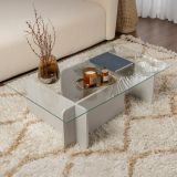 Tavolino da Salotto Grigio Portariviste Forma Rettangolare 105x65x30h cm, Materiale Piano in Vetro - Kallias