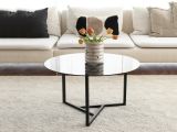 Tavolino da Salotto Grigio Tortora Forma Rotonda Colore Ripiano Trasparente 75x75x42h cm, Sfumatura Colore Struttura Tortora - Esperia
