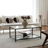 Tavolino da Salotto Grigio Tortora Nero un Vano Forma Rettangolare 90x60x40h cm, Colore Ripiano Trasparente - Mina