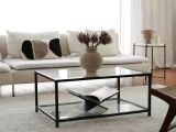 Tavolino da Salotto Grigio Tortora Nero un Vano Forma Rettangolare 90x60x40h cm, Colore Ripiano Trasparente - Mina