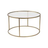 Tavolino da salotto Guidi, Tavolo basso da caffè, Portariviste per divano, Ripiano da soggiorno, 80x80 h43 cm, Oro e Trasparente