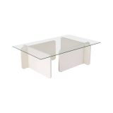 Tavolino da salotto Itri, Tavolo basso da caffè, Portariviste per divano, Ripiano da soggiorno, 105x65 h30 cm, Bianco