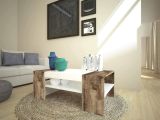 Tavolino da salotto Jonni, Tavolo basso da caffè, Mobiletto portariviste, 100% Made in Italy, cm 110x60h40, Bianco lucido e Acero