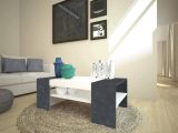 Tavolino da salotto Jonni, Tavolo basso da caffè, Mobiletto portariviste, 100% Made in Italy, cm 110x60h40, Bianco lucido e Ardesia