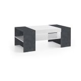 Tavolino da salotto Jonni, Tavolo basso da caffè, Mobiletto portariviste, 100% Made in Italy, cm 110x60h40, Bianco lucido e Ardesia