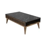 Tavolino da salotto Kepler, Tavolo basso da caffè, Portariviste per divano, Ripiano da soggiorno, 105x60 h35 cm, Noce e Nero