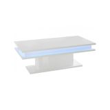 Tavolino da salotto Leon, Tavolo basso da caffè, Mobiletto portariviste, 100% Made in Italy, cm 100x55h42, Bianco lucido con luce LED