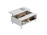 Tavolino da salotto Lincoln, Tavolino da caffè con piano elevabile, Tavolo basso da soggiorno, 100x68h38 cm, Bianco lucido e Rovere