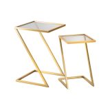 Tavolino da salotto Lomnago, Tavolo basso da caffè, Portariviste per divano, Ripiano da soggiorno, 40x40 h60 cm, Oro