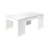 Tavolino da salotto Malibu, Tavolino da caffè con piano elevabile, Tavolo basso da soggiorno, 100x50h43-84 cm, Bianco lucido