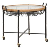Tavolino da Salotto Marrone Nero con Ruote Forma Rotondo 57x65x71h cm, Colore Ripiano Trasparente - TamDao