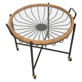 Tavolino da Salotto Marrone Nero con Ruote Forma Rotondo 57x65x71h cm, Colore Ripiano Trasparente - TamDao
