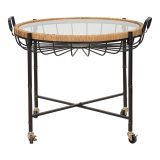 Tavolino da Salotto Marrone Nero con Ruote Forma Rotondo 57x65x71h cm, Colore Ripiano Trasparente - TamDao