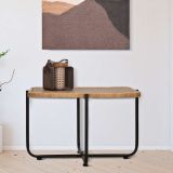 Tavolino da Salotto Marrone Nero Effetto Rattan Forma Rettangolare 75x55x47h cm, Colore Ripiano Marrone - Fali