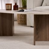 Tavolino da Salotto Marrone Noce Beige Marmo Forma Ovale Materiale Piano in Legno Nobilitato 119x60x40h cm, Colore Ripiano Beige - Elain