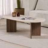 Tavolino da Salotto Marrone Noce Beige Marmo Forma Ovale Materiale Piano in Legno Nobilitato 119x60x40h cm, Colore Ripiano Beige - Elain