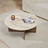 Tavolino da Salotto Marrone Noce Beige Marmo Forma Ovale Materiale Piano in Legno Nobilitato 90x90x40h cm, Colore Ripiano Beige - Simbario