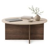 Tavolino da Salotto Marrone Noce Beige Marmo Forma Ovale Materiale Piano in Legno Nobilitato 90x90x40h cm, Colore Ripiano Beige - Simbario