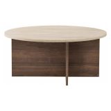Tavolino da Salotto Marrone Noce Beige Marmo Forma Ovale Materiale Piano in Legno Nobilitato 90x90x40h cm, Colore Ripiano Beige - Simbario