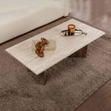 Tavolino da Salotto Marrone Noce Beige Marmo Forma Rettangolare Materiale Piano in Legno Nobilitato 119x60x40h cm, Colore Ripiano Beige - Turate