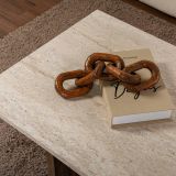 Tavolino da Salotto Marrone Noce Beige Marmo Forma Rettangolare Materiale Piano in Legno Nobilitato 119x60x40h cm, Colore Ripiano Beige - Turate