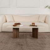 Tavolino da Salotto Marrone Noce Beige Marmo Forma Rettangolare Materiale Piano in Legno Nobilitato 119x60x40h cm, Colore Ripiano Beige - Turate