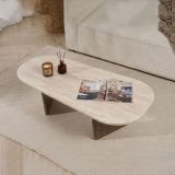 Tavolino da Salotto Marrone Noce Beige Marmo Forma Rettangolare Materiale Piano in Legno Nobilitato 130x65x40h cm, Colore Ripiano Beige - Dozza